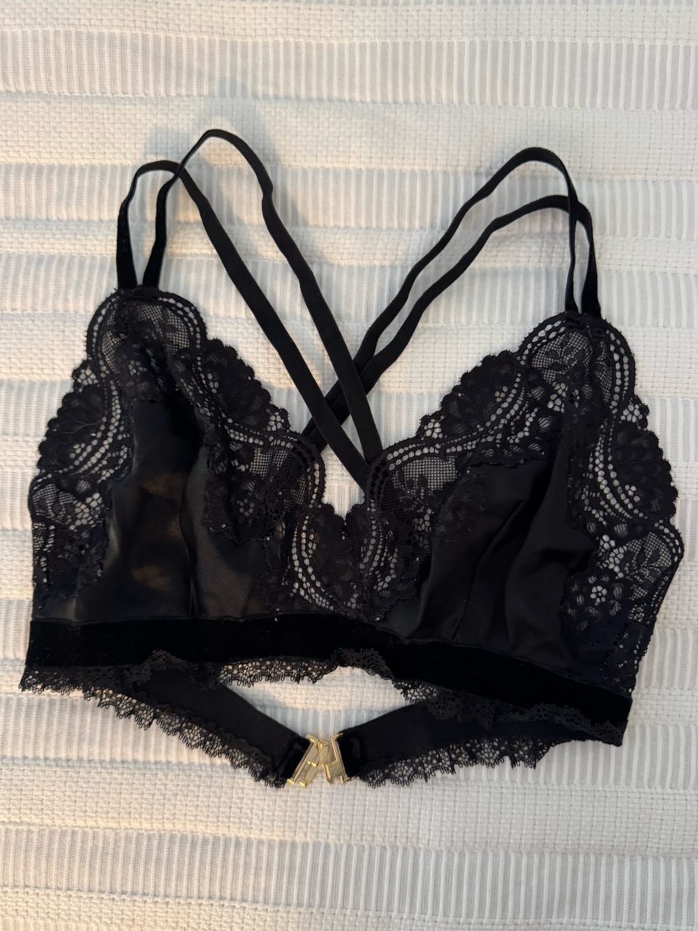 Women's Black Lace Bralette - Elegant Lace Strappy Bralette